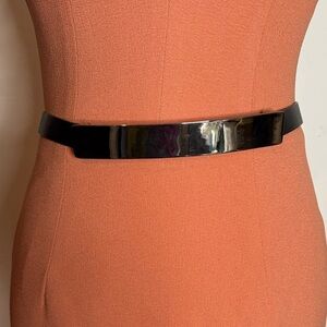 St.John Silver Bar Buckle Black Leather Skinny Belt Size XSmall/Small